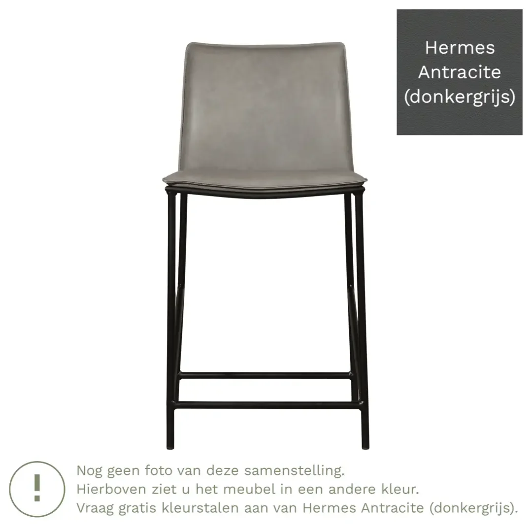 afbeelding van Leren barkruk Favor laag - Poten staal rond zwart